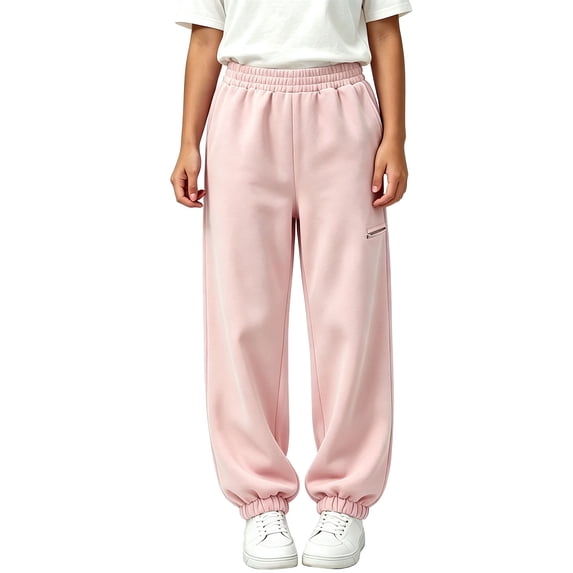 Fesfesfes Kids Unisex Loose Fit Joggers Elastic Waist Casual Sports Sweatpants with Pockets for Boys Girls School Daily Wear Ages 4-15 Years