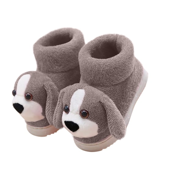 Fesfesfes Kids Unisex Plush Dog Slippers High Top Closed Heel Warm Fleece Winter Boots Toddler Boys Girls Non-slip Soft Sole Indoor Home Shoes