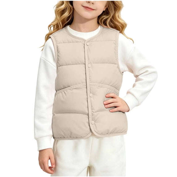 Fesfesfes Kids Unisex Round Neck Puffer Vest Snap Button Lightweight Warm Quilted Sleeveless Jacket for Toddler Boys Girls Ages 1-10 Years