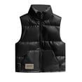 thumbnail image 1 of Fesfesfes Kids Unisex Shiny PU Puffer Vest Stand Collar Sleeveless Padded Winter Jacket, Warm Lightweight Outerwear for Boys and Girls Ages 4-13 Years, 1 of 5