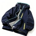 thumbnail image 1 of Fesfesfes Kids Unisex Waterproof Windbreaker Jacket High Collar Hooded Sportswear, Lightweight Zip Up Outdoor Rain Coat with Pockets for Boys and Girls Ages 5-15 Years, 1 of 7