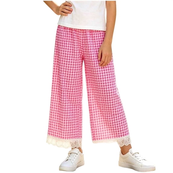 Fesfesfes Kids Unisex Wide Leg Pants Elastic Waist Rolled Hem Casual Loose Fit Trousers with Pockets for School Daily Wear Ages 1-13 Years