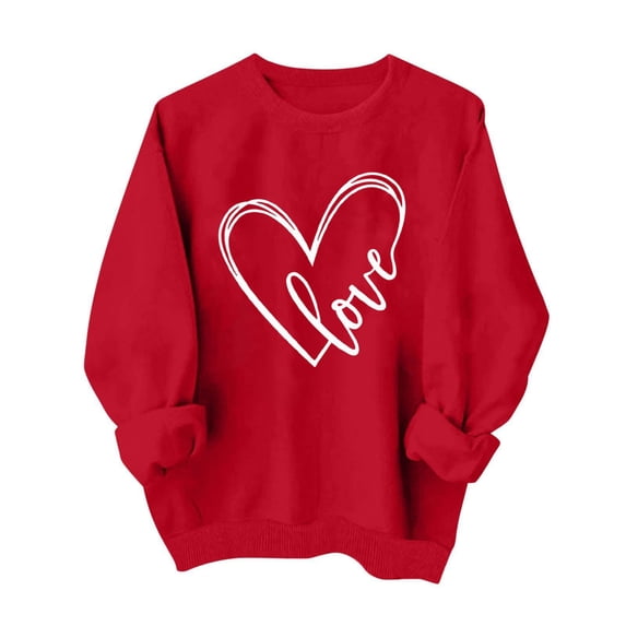 Fesfesfes Kids Valentine Heart Print Long Sleeve Round Neck Shirt Casual Top for Boys Girls Toddler Youth 1-15 Years Old Cute Lovely Holiday(Red,12-13 Years)