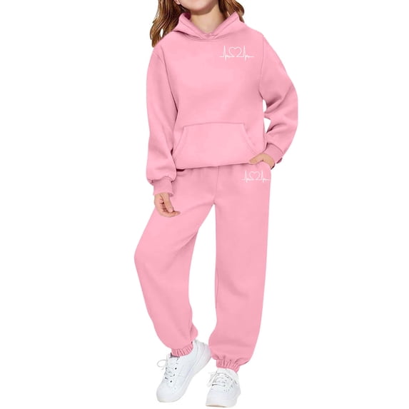 Fesfesfes Kids Winter Fleece Lined Hooded Sweatshirt and Jogger Pants 2 Piece Set Cozy Warm Outfit for Boys Girls Casual Wear Soft Comfy Matching Tracksuit for Children(Pink#1,3-4 Years)