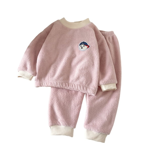 Fesfesfes Kids Winter Printed Long Sleeve Crewneck Sweatshirt and Jogger Pants 2 Piece Set Comfortable Casual Outfit for Boys and Girls Daily Wear Holiday(Pink#1,1-2 Years)