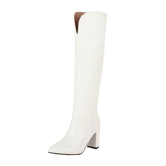 Fesfesfes Knee Boots For Women Winter Plus Size Thick High-heeled Sleeve Snake Print Pointed Toe High Knee-length US:6.5(38)