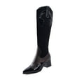 thumbnail image 1 of Fesfesfes Knee High Cowgirl Boots Large Size Thick Heel Mid-heel Color Matching Pointed High Side Zipper Snake Print Women's US:6.5(38), 1 of 9
