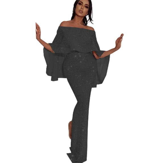Fesfesfes Ladies Back Big Leaf Wrapped Dress Women Gowns Chest And Shoulder BlingBling Package Hip Split Evening Dress Clearance Under $10