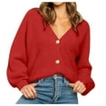 thumbnail image 1 of Fesfesfes Ladies Loose Sweater V-neck Solid Color Button Pullover Tops Women Fall Sweater Outer Sweaters Plus Size $10, 1 of 7