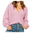 thumbnail image 1 of Fesfesfes Ladies Loose Sweater V-neck Solid Color Button Pullover Tops Women Fall Sweater Outer Sweaters or, 1 of 7