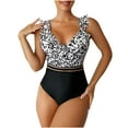 thumbnail image 1 of Fesfesfes Ladies Monokini Swimwear for Women One-Piece Swimwear Color Match Bathing Suit Ruffle V Neck Swimsuits Maiden Beachwear Gifts for Her, 1 of 8