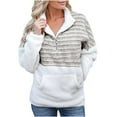 thumbnail image 1 of Fesfesfes Ladies Plush Outerwear V-Neck Zipper Long Sleeve Shirt Women Jacket Colorblock Thermal Sweater Jacket Sale Items, 1 of 6