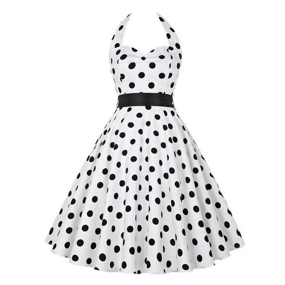 Fesfesfes Ladies Retro Polka Dot Halter Neck Wind Waist Belt Dress Women Gowns Thin And Big Swing Dress Clearance Under $10