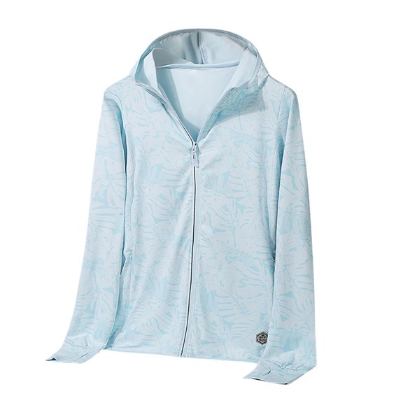 Fesfesfes Ladies' Sun Protection Clothing Solid Color Long Sleeve Hooded Thumb Buckle Styles Outdoor Activities Sunny Days Hood Tops (Blue#3,M)