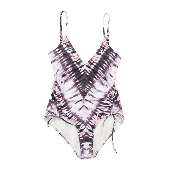 Fesfesfes Ladies Swimsuit Tummy Control Swimwear Monokini for Women V Neck Bathing Suit Tie Dye Printed Bikini One-Pieces Swimsuit On Sale