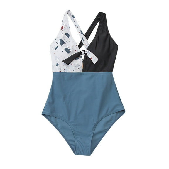 Fesfesfes Ladies Swimsuit Tummy Control Swimwear for Women Bathing Suit Patchwork Bow Bikini One-Pieces Swimsuit