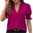 thumbnail image 1 of Fesfesfes Ladies T Shirts Short Sleeve Women's Short Sleeve Summer V Neck Casual Tops Regular Blouse Tops Tshirt for Women 2XL(US:12), 1 of 7
