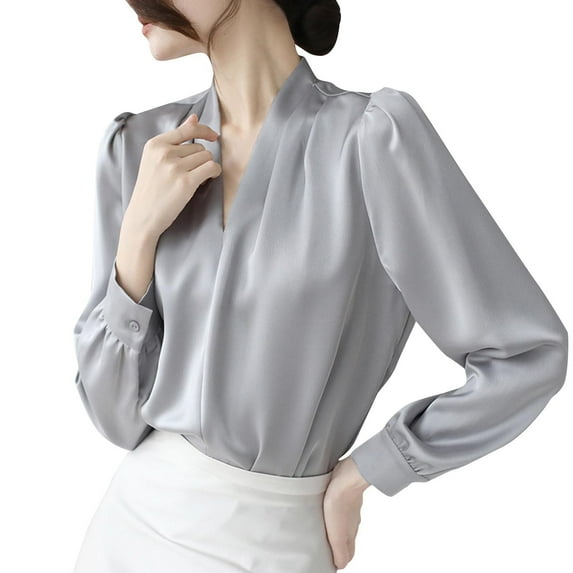 Fesfesfes Ladies' Three Quarter Sleeved V-Neck Tops Trendy Styles Comfy with Style Featuring a V-Neckline That Flatters the Upper Body(Gray#7,M)