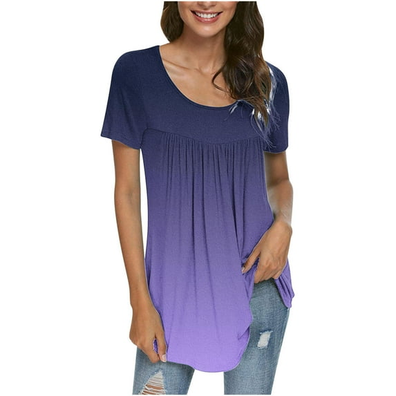 Fesfesfes Ladies Tops Women Fashion Printed Casual Round Neck Short Sleeve Loose T-Shirt Blouse Tops Womens Tops Casual L(US:8)