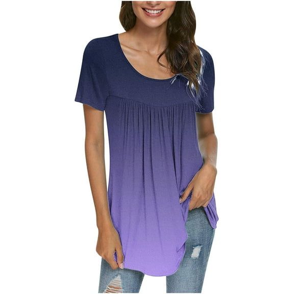 Fesfesfes Ladies Tops Women Fashion Printed Casual Round Neck Short Sleeve Loose T-Shirt Blouse Tops Womens Tops Casual M(US:6)