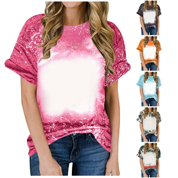 Fesfesfes Ladies Tops Women Tshirts Women's Summer Slim Loose Tiedye Crew Neck Short Sleeve T-Shirt Running Tops for Women L(US:8)