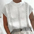 thumbnail image 1 of Fesfesfes Ladies Tops Women Tshirts Womens Spring Summer Solid Color Casual High Neck Top Cotton Linen Lace Blouses Women Yellow Shirt M(US:6), 1 of 6