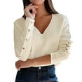 thumbnail image 1 of Fesfesfes Ladies V-Neck Sweater for Women Button Long Sleeve Temperament Solid Color Knit Tops Sweater Sale or Clearance, 1 of 9