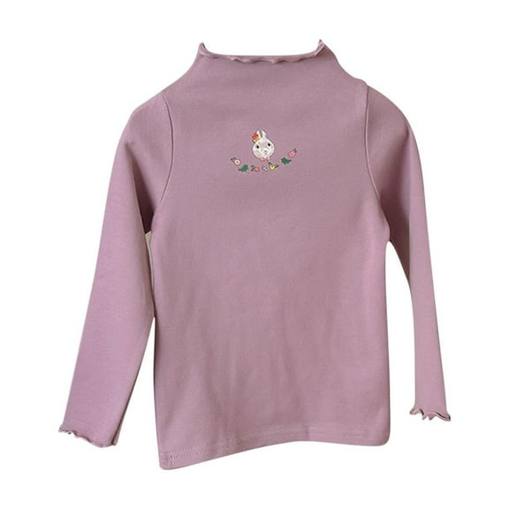 Fesfesfes Layer Shirts Girl Cute Rabbit Printed Mock Neck Layer T-shirt Long Sleeve Shirts Round Collar Top/Shirt