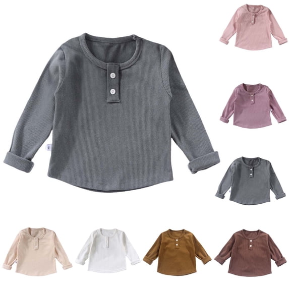 Fesfesfes Layer Shirts Sweater Shirts Round-neck Ribbed Cardigan Layered Long Sleeve Shirt For Kids