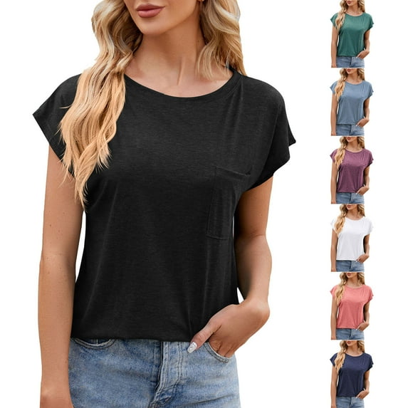 Fesfesfes Layering Shirts for Women's Summer Solid Lace V-neck Bubble Short Sleeve Solid T-shirt Top Womens Basic Tops L(US:8)