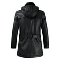 thumbnail image 1 of Fesfesfes Leather Jacket for Men Mid-length Solid Artificial Leather Zipper Hooded Slim Jacket Coats, 1 of 3