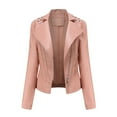 thumbnail image 1 of Fesfesfes Leather Jacket for Women Casual Comfortable Soild Long Sleeve Tops Jacket Outwear On Sale, 1 of 8
