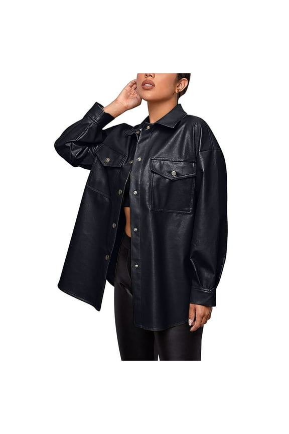 Leather Jacket for Women Cool Faux Leather Jacket Long Sleeve Zipper Fitted Coat Fall Short Jacket