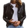 thumbnail image 1 of Fesfesfes Leather Jacket for Women Cool Faux Leather Jacket Long Sleeve Zipper Fitted Coat Fall Short Jacket Sale Items, 1 of 7