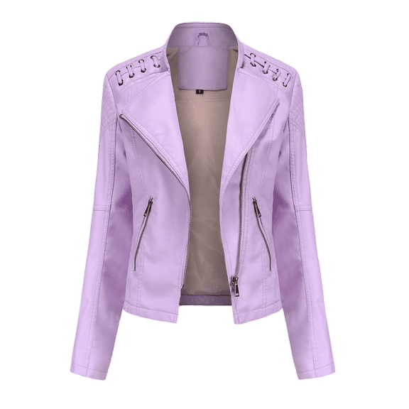 Fesfesfes Leather Jacket for Women Lapel Motor Jacket Coat Zip Biker Short Punk Cropped Tops