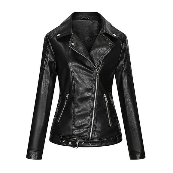 Fesfesfes Leather Jacket for Women Solid Zipper Leather Tops Cardigan With Pocket Short Coat Jacket Sale Items