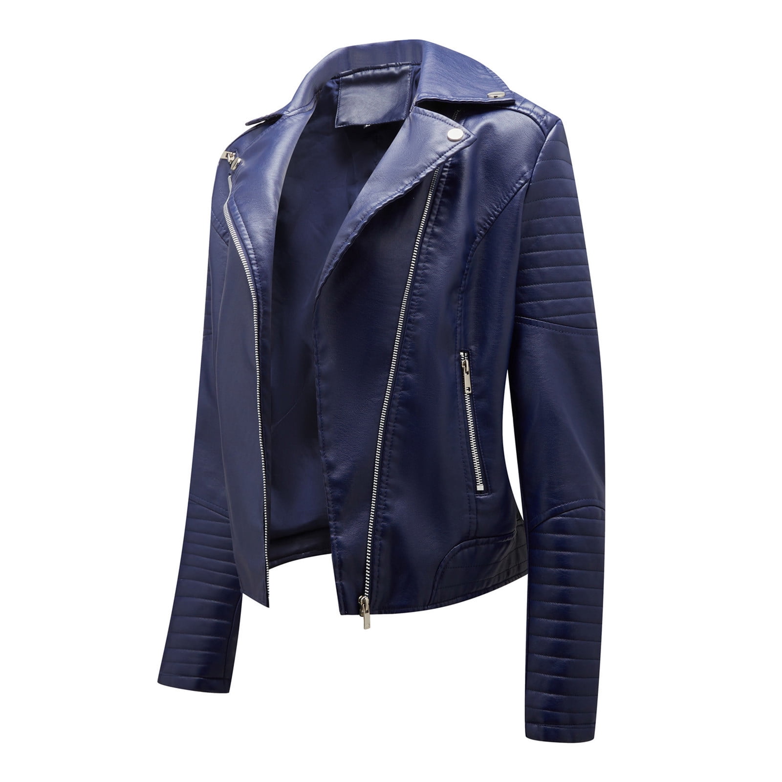 Fesfesfes Leather Jacket for Womens Warm Long Sleeve Jacket Slim Winter Parkas Faux Leather Coats Sale Items