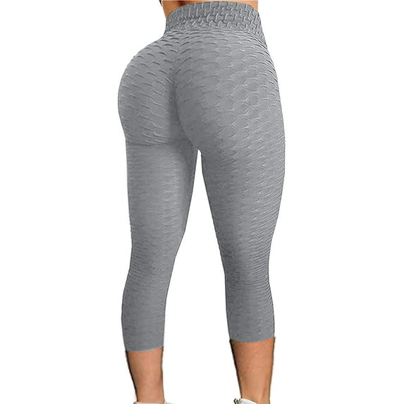 Fesfesfes Leggings for Women Bubble Hip Lifting Skinny Capri Pants Workout Fitness Jogging Leggings Casual High Waist Sport Yoga Pants