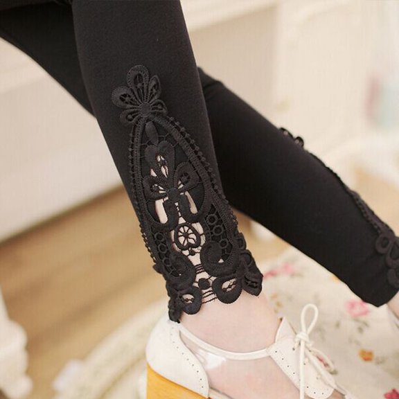 Fesfesfes Leggings for Women Lace Leg Bottom Leggings Stretchy Lace Leggings