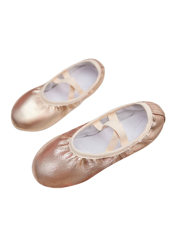 Little Girls Shiny Dance Shoes,Soft Sole Kids Practice Dance Shoes,Casual Fashion Dancing Footwear, Children Dance Training Shoes(Rose Gold,6.5-7 Years)