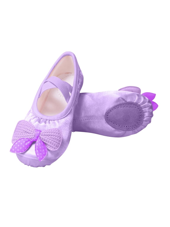 Little Girls Soft Soled Lace Dance Shoes,Lace Bow Practice Shoes,Lightweight Dance Exercise Shoes for Kids,Breathable Canvas Shoes for Dance(Purple#2,9-9.5 Years)