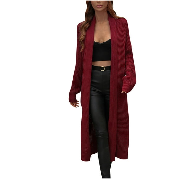 Fesfesfes Long Cardigan for Women Long Sleeves Solid Color Loose Tops Blouse Sweater Cardigan