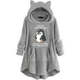 thumbnail image 1 of Fesfesfes Long Hoodie Dress Women Cute Cat Pattern Flannel Shirt Winter Fleece Hooded Dress Plush Tops For Teen Girls, 1 of 5