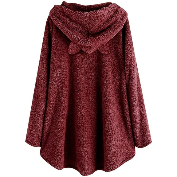 Fesfesfes Long Hoodie Tops Women Cute Pattern Winter Lightweight Fleece Hooded Dress Plush Tops For Teen Girls or