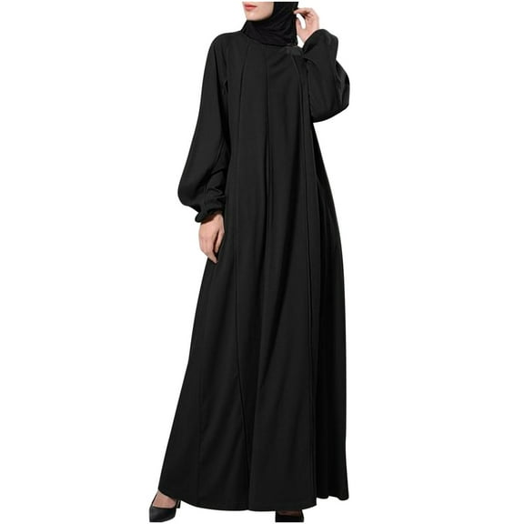 Fesfesfes Long Sleeve Dress Women Solid Color Robe Vintage Elegant Swing Kaftan Party Dress Under $10