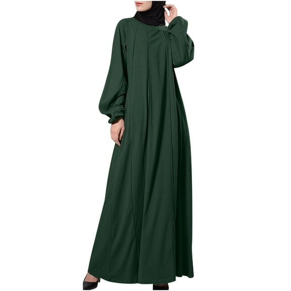 Fesfesfes Long Sleeve Dress Women Solid Color Robe Vintage Elegant Swing Kaftan Party Dress Tops on