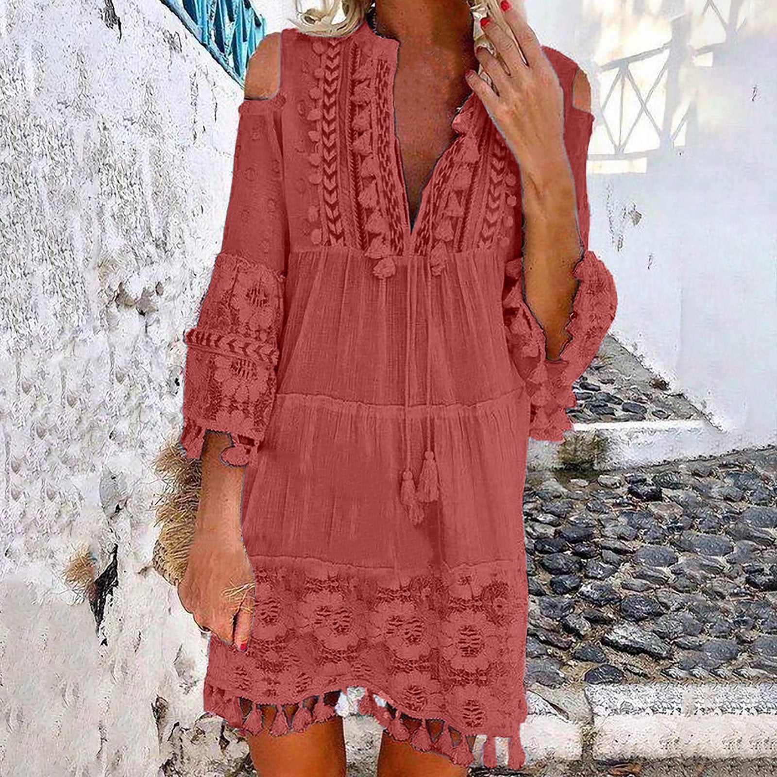 short formal dress patterns with lace V Neck Short Red Lace Prom Dress, Short V Neck Red Lace Graduation Hom –  morievent main image 0