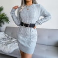 thumbnail image 1 of Fesfesfes Long Sleeve Dresses for Women Round Neck Bodycon Midi Dress Solid Color Knitting Pullover Dress, 1 of 6