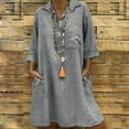 thumbnail image 1 of Fesfesfes Long Sleeve Linen Dresses for Women Loose V-Neck Solid Color Dress 3/4 Sleeve Tunic Dress Robe Dress, 1 of 1