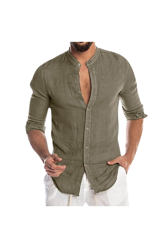 Long Sleeve Shirt Men Button V-Neck Long Sleeve T-Shirt Fall Solid Loose Blouse Tops Under $10
